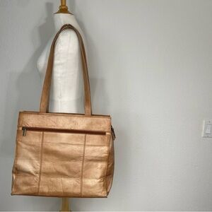 Graffeo Women Tan Leather Top Zip Shoulder Tote Bag Purse Classic Western Casual